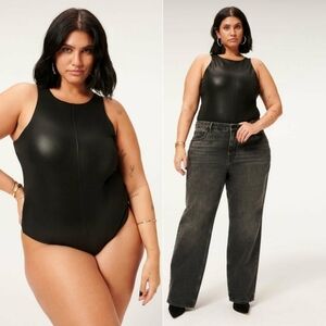Good American Better Than Leather Bodysuit in Black